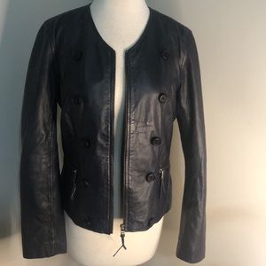Bod Christensen dark blue leather jacket, size L.